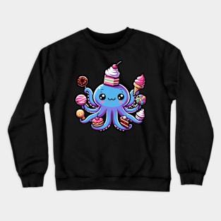 Kawaii Octopus with Cake and Ice Cream Cute Food Snacks Crewneck Sweatshirt